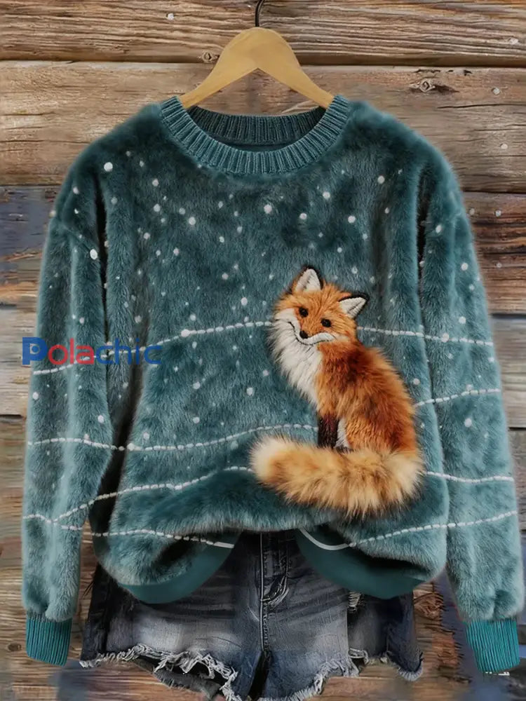 Haut en flanelle de confort décontracté imprimé Art de Noël animal rétro pour femmes A / S