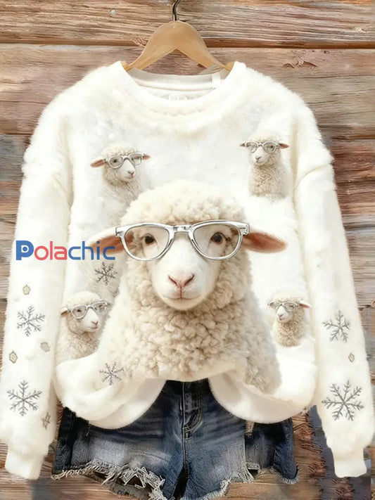 Haut en flanelle de confort décontracté imprimé Art de Noël animal rétro pour femmes A / S