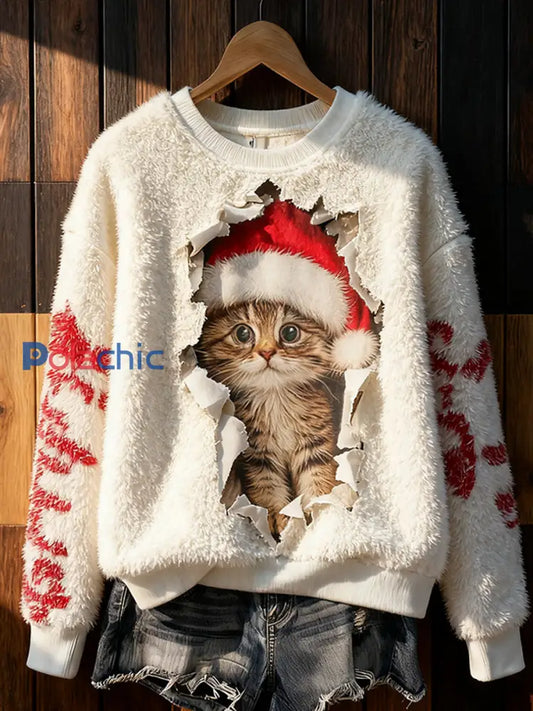Haut en flanelle décontracté à imprimé animal de Noël rétro pour femmes A / S