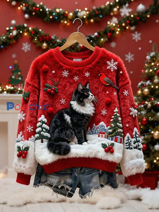 Haut en flanelle décontracté à imprimé animal de Noël rétro pour femmes A / S