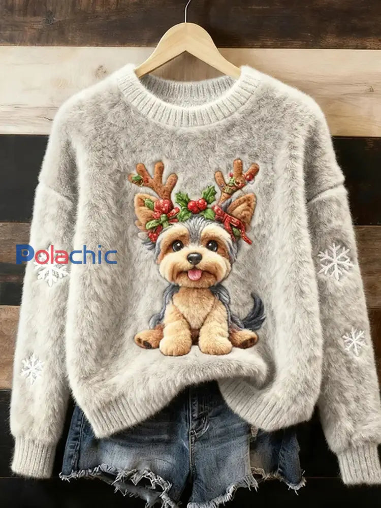 Haut en flanelle décontracté à imprimé animal de Noël rétro pour femmes A / S