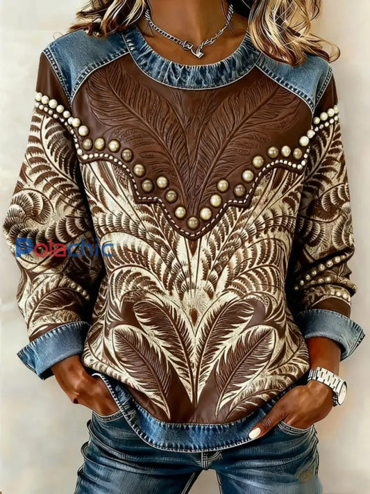 Haut en patchwork rétro en denim western pour femme comme image / S
