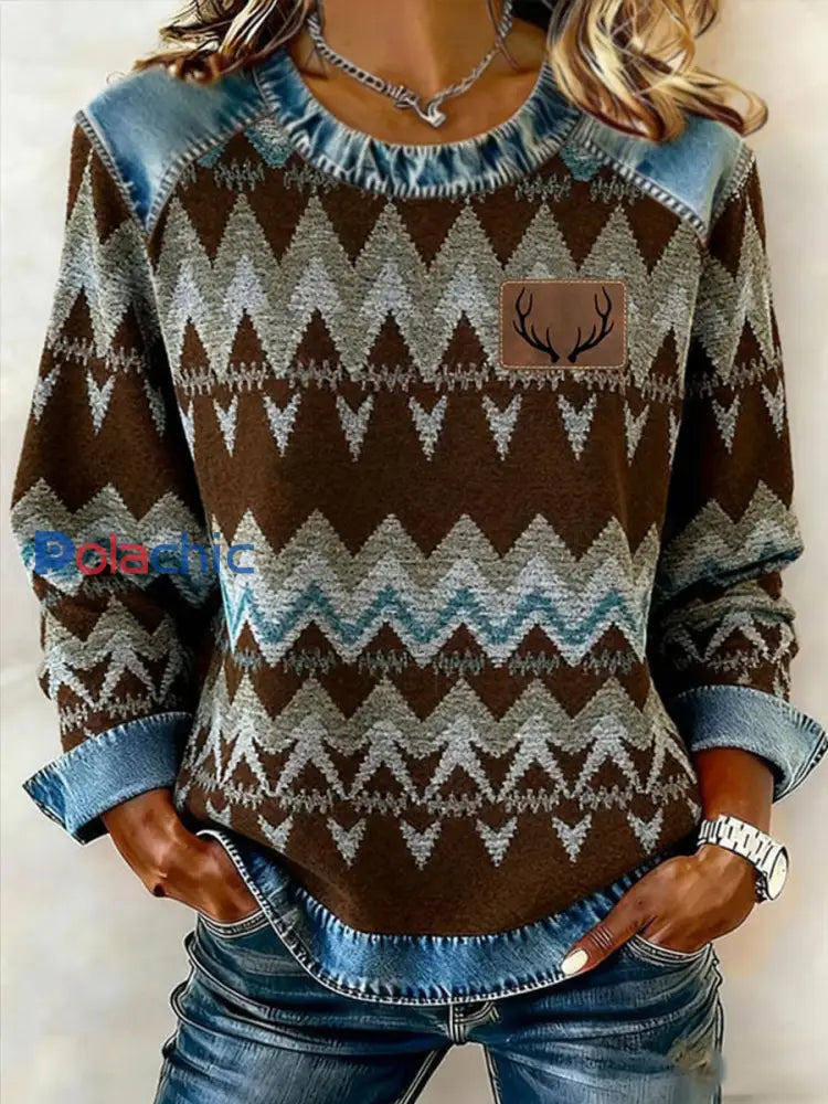 Haut en patchwork rétro en denim western pour femme comme image / S