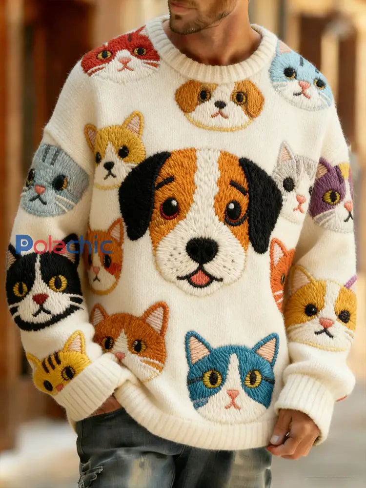 Haut en tricot confortable à imprimé animal abstrait rétro pour hommes A / S