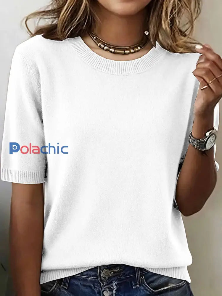 Haut en tricot confortable de couleur unie simple pour femmes Blanc / S