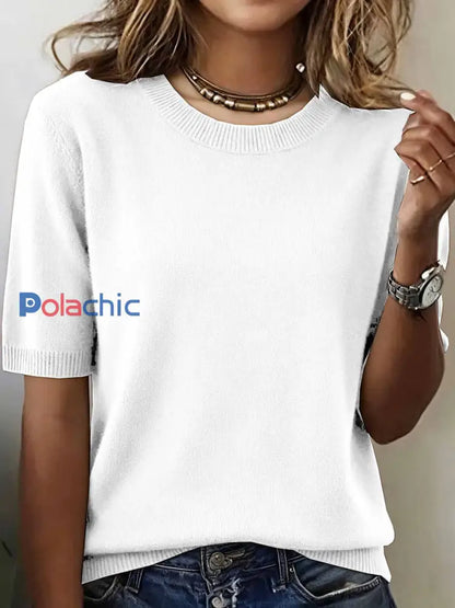 Haut en tricot confortable de couleur unie simple pour femmes Blanc / S