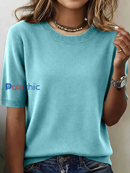 Haut en tricot confortable de couleur unie simple pour femmes Lac Bleu / S