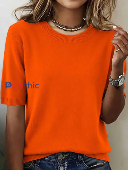 Haut en tricot confortable de couleur unie simple pour femmes Orange / S