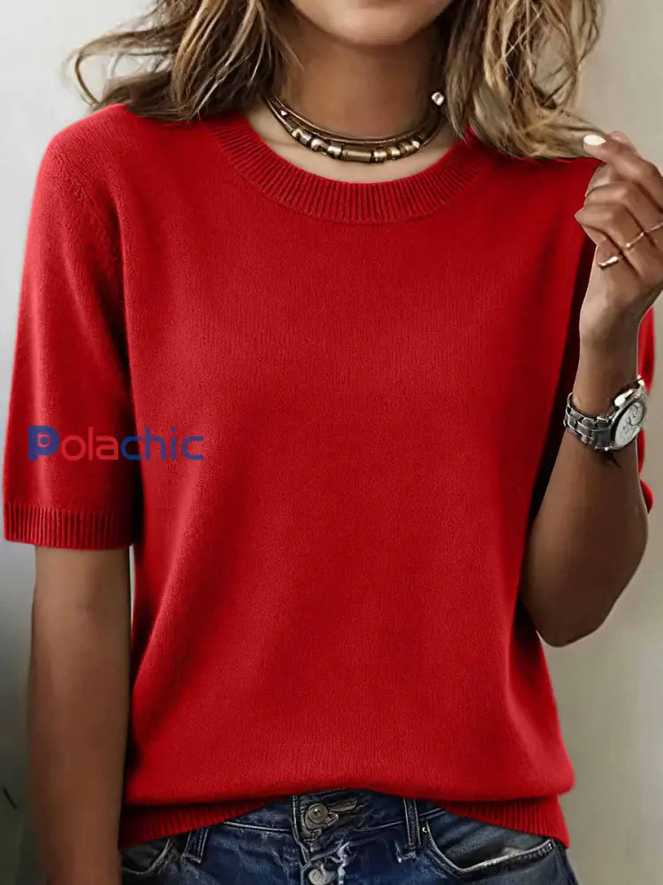Haut en tricot confortable de couleur unie simple pour femmes Vin Rouge / S