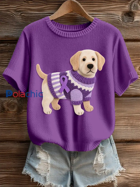 Haut en tricot confortable pour femmes en feutre Art Labrador Dog Pattern pourpre profond / S