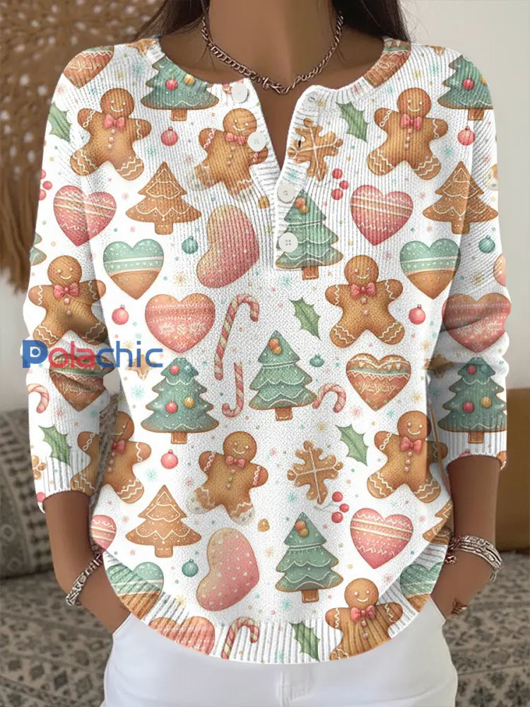 Haut en tricot imprimé de Noël pour femmes comme image / S