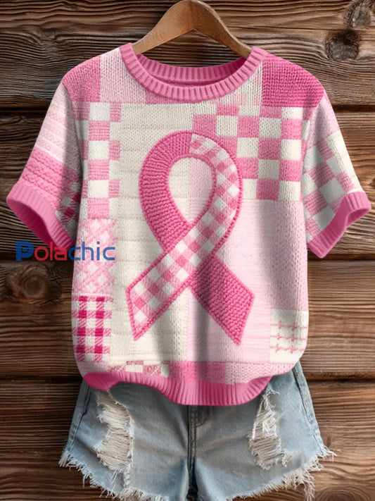 Haut en tricot inspiré par la sensibilisation au cancer du sein pour femmes comme image / S