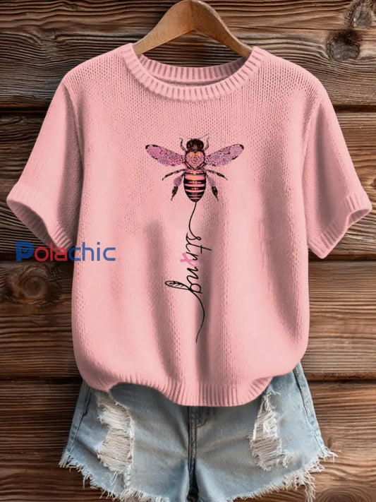 Haut en tricot solide de sensibilisation au cancer du sein pour femmes Rose clair / S