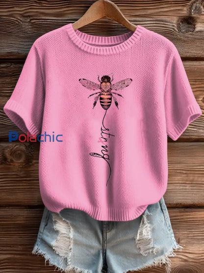 Haut en tricot solide de sensibilisation au cancer du sein pour femmes Rose / S