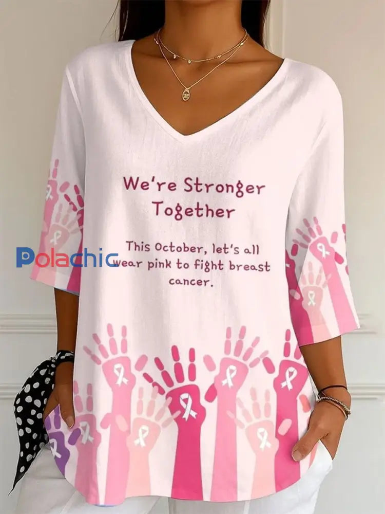 Haut Femme Rose Imprimé Ruban Cancer Du Sein Rose Clair / S