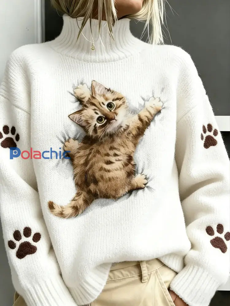 Haut mignon de chat des femmes Blanc / S