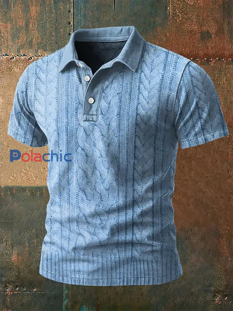 Haut vintage à revers texturé western pour hommes Bleu clair / S