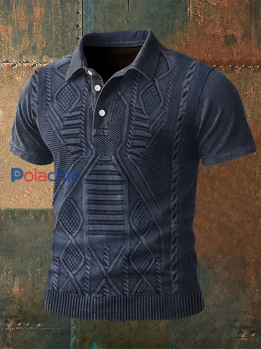 Haut vintage à revers texturé western pour hommes Bleu Marine / S