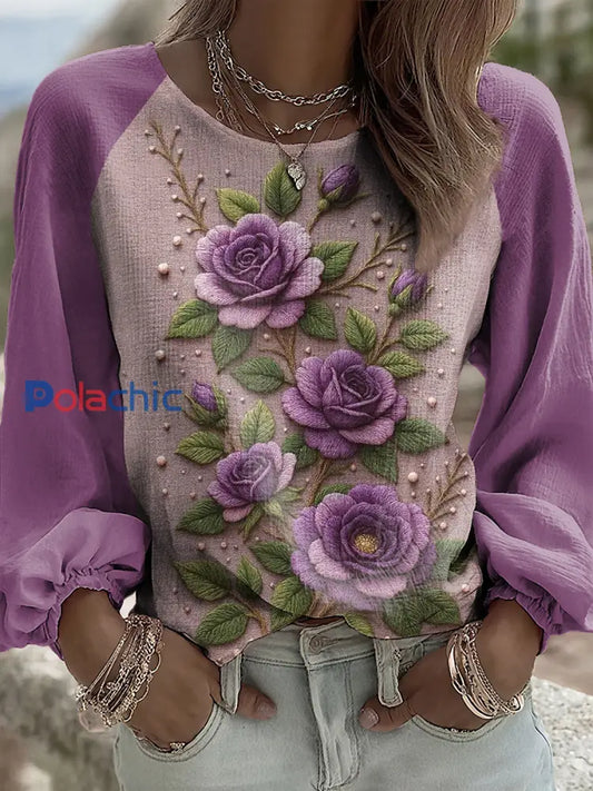 Haut Violet Flora Art Femme Image 1 / S