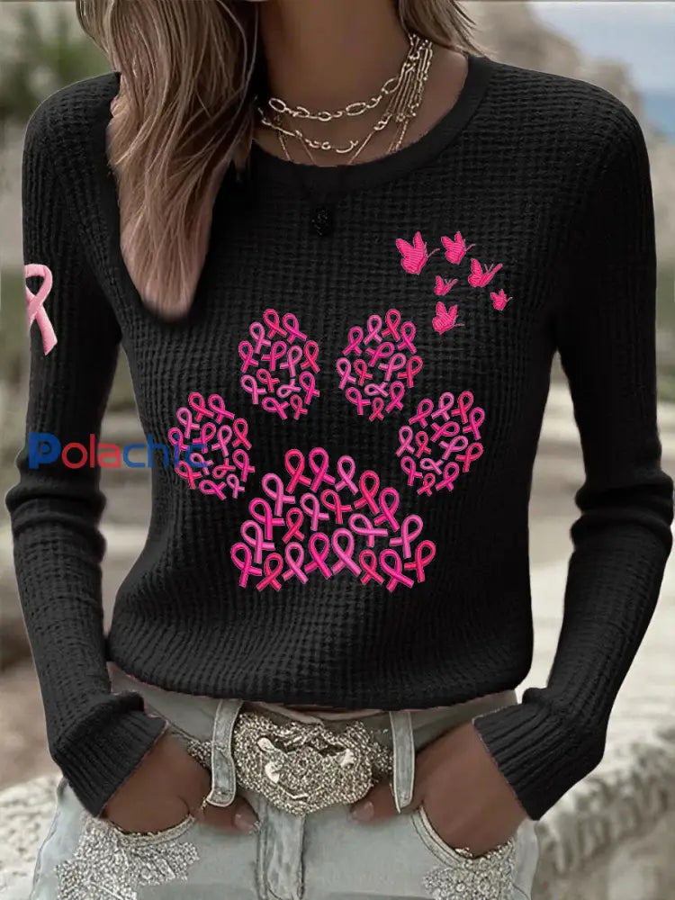 Hauts animaux d’impression de patte de conscience de cancer du sein des femmes noir / S