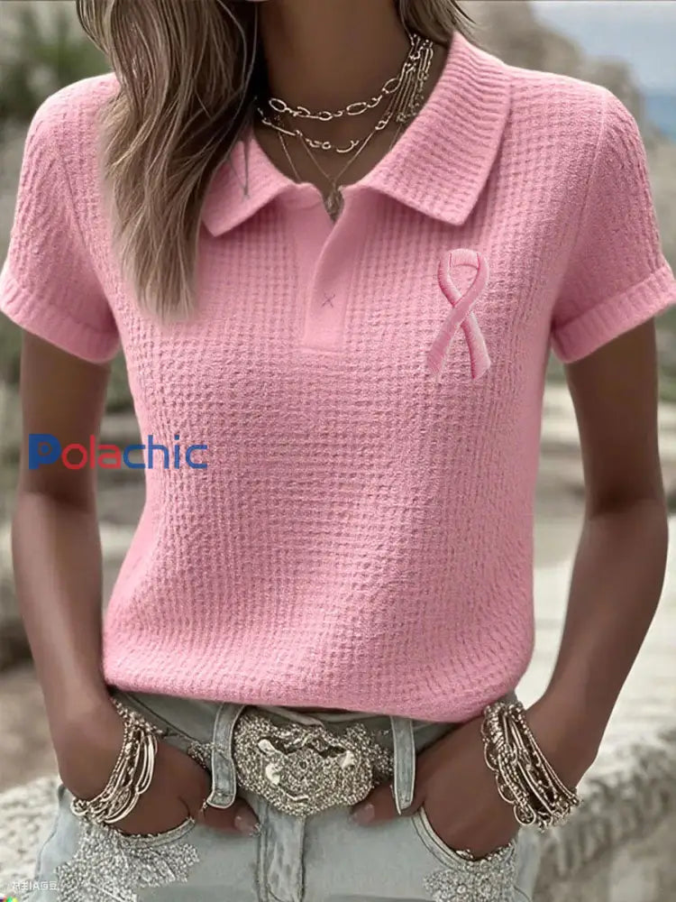 Hauts de ruban gaufré rose Cancer du sein pour femmes rose / S