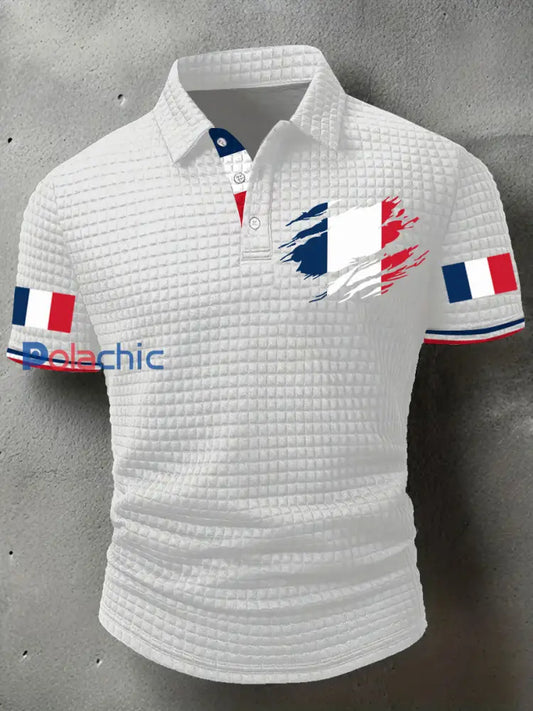 Hauts décontractés à imprimé drapeau France pour hommes Blanc / S