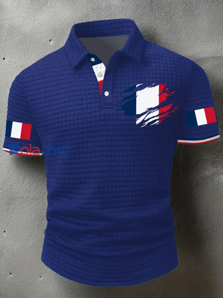 Hauts décontractés à imprimé drapeau France pour hommes Bleu / S
