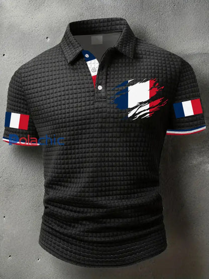 Hauts décontractés à imprimé drapeau France pour hommes Noir / S