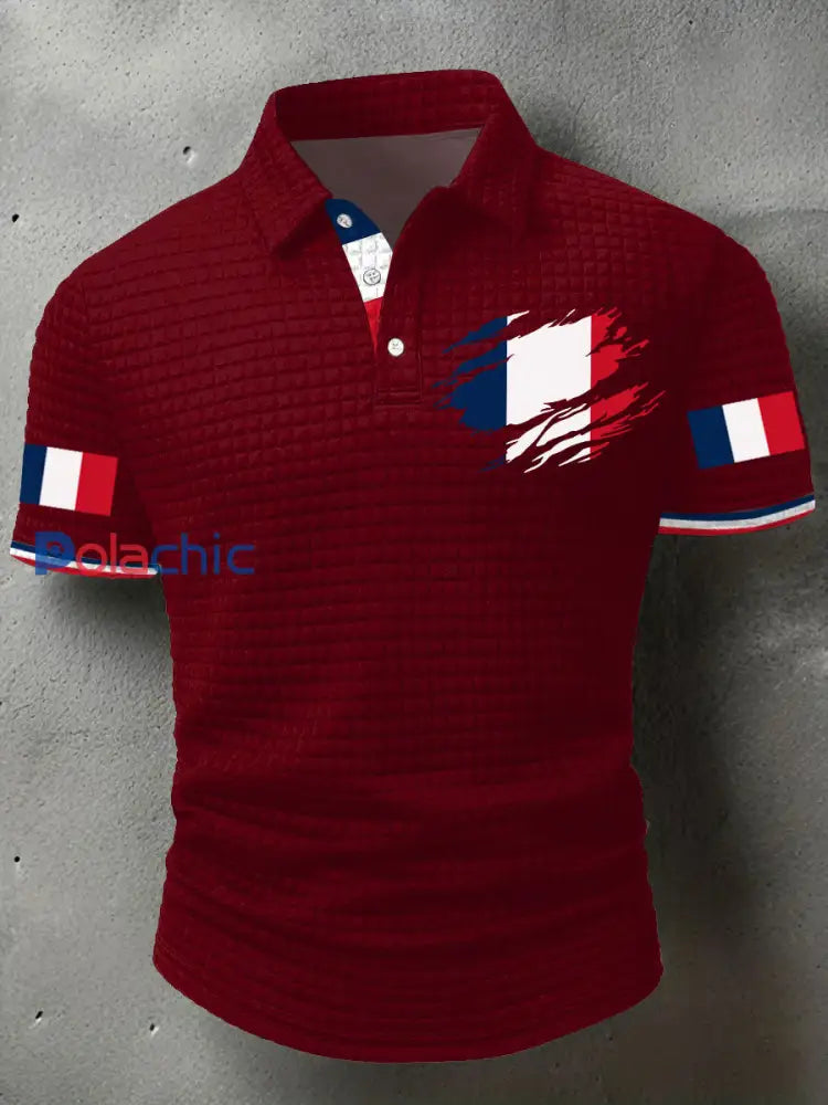 Hauts décontractés à imprimé drapeau France pour hommes Rouge / S