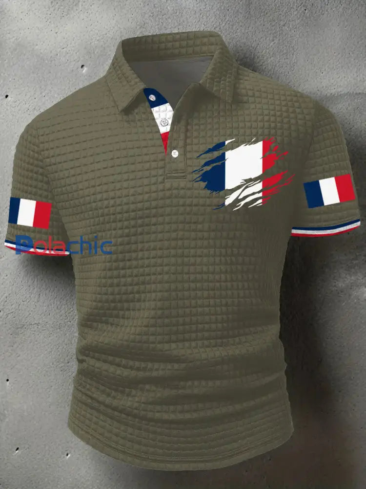 Hauts décontractés à imprimé drapeau France pour hommes Vert / S