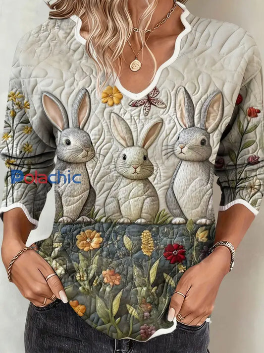 Hauts imprimés floraux d’art de lapin des femmes comme image / S