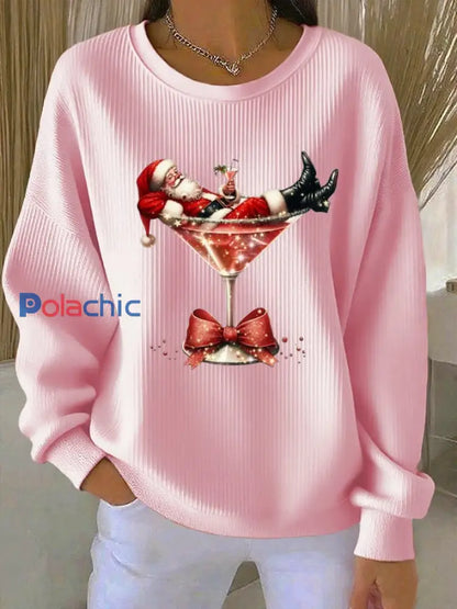 Hauts imprimés Père Noël pour femmes rose clair / S