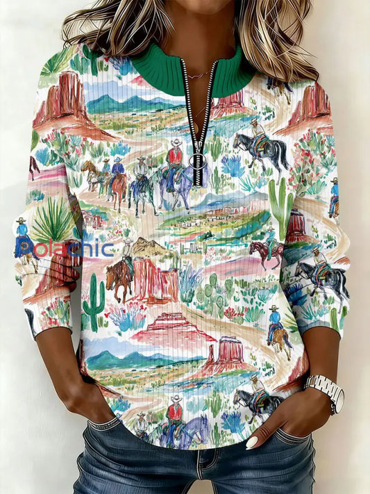 Hauts imprimés western pour femmes Vert / S