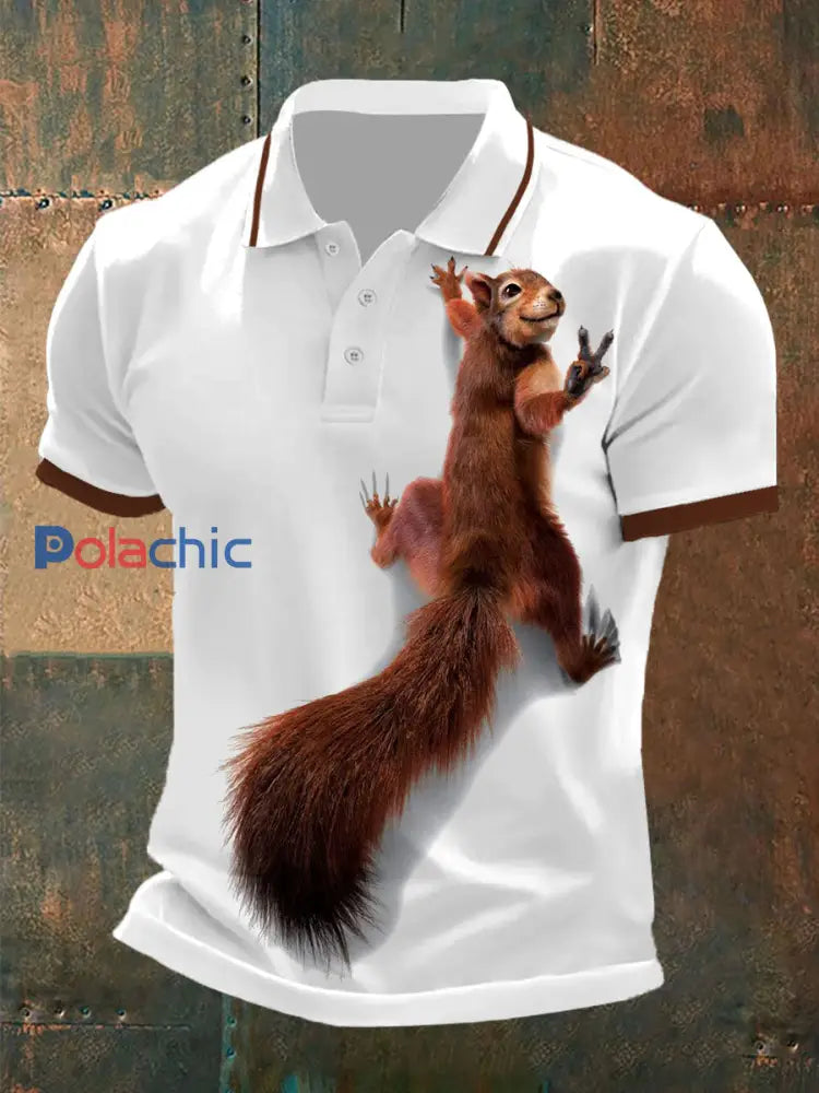 Hauts occasionnels d’impression d’écureuil des hommes Blanc / S