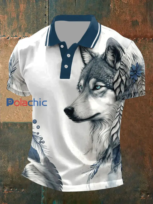Hauts occasionnels d’impression du loup des hommes Bleu Marine / S
