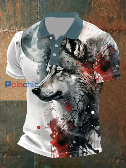 Hauts occasionnels d’impression du loup des hommes Bleu-Vert / S