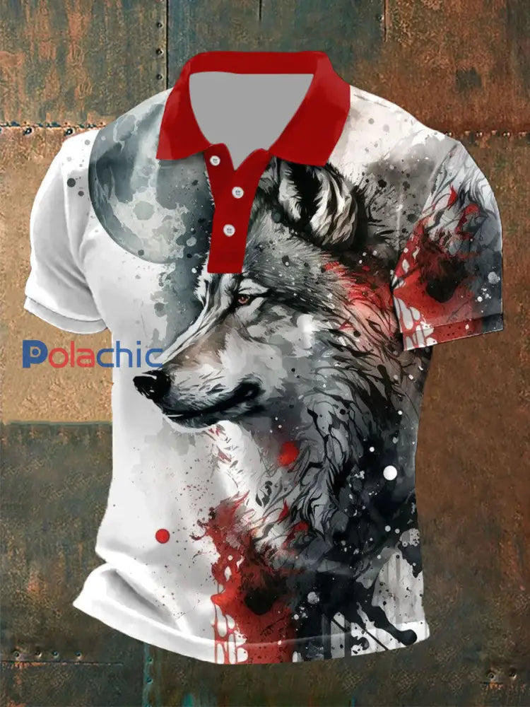 Hauts occasionnels d’impression du loup des hommes Rouge / S