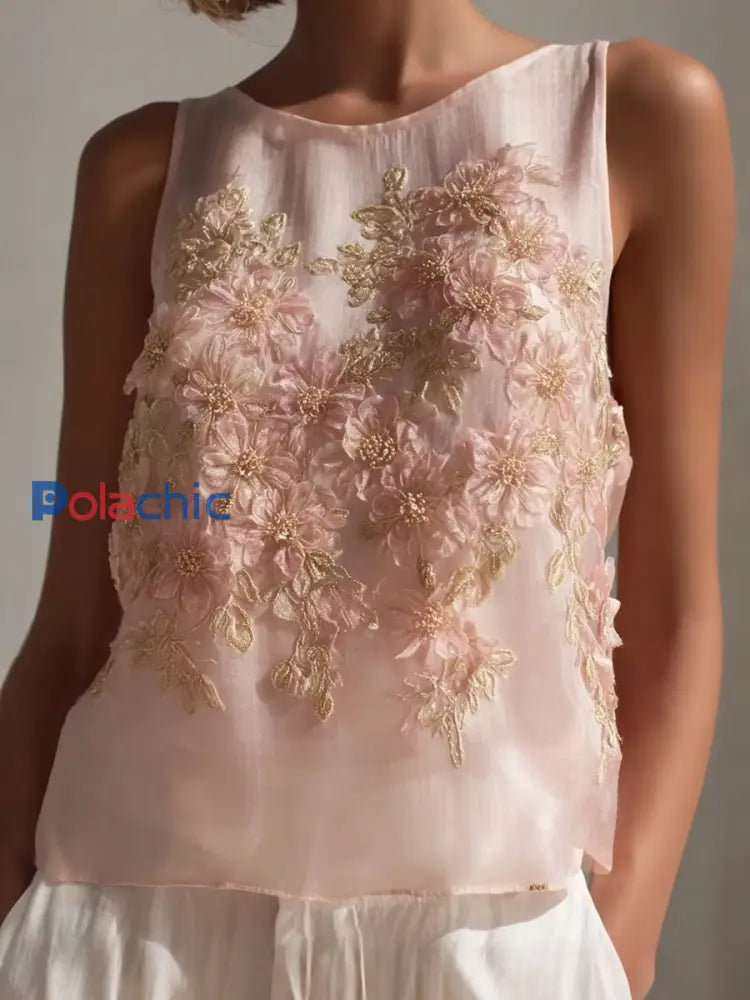 Hauts sans manches à fleurs roses pour femmes Breast Cancer Rose / S