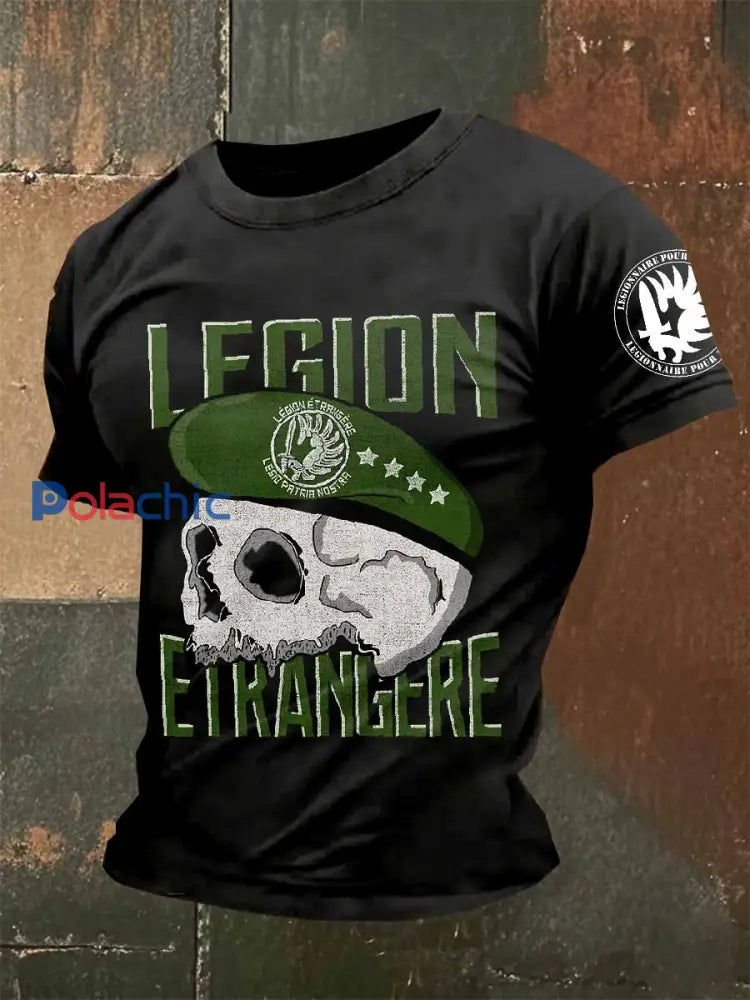 Homme Vintage Légion Étrangère Imprimé T Shirt Manches courtes comme image / S