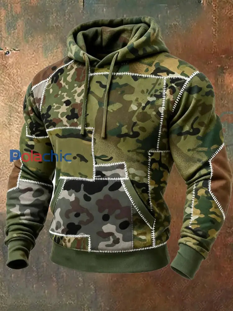 Hommes Camouflage Surdimensionné Goutte Épaule À Capuche Avec Poches comme image / S