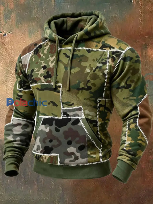 Hommes Camouflage Surdimensionné Goutte Épaule À Capuche Avec Poches comme image / S