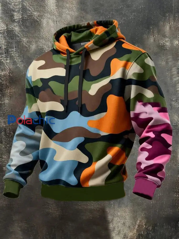 Hommes Camouflage Surdimensionné Goutte Épaule À Capuche Avec Poches comme image / S