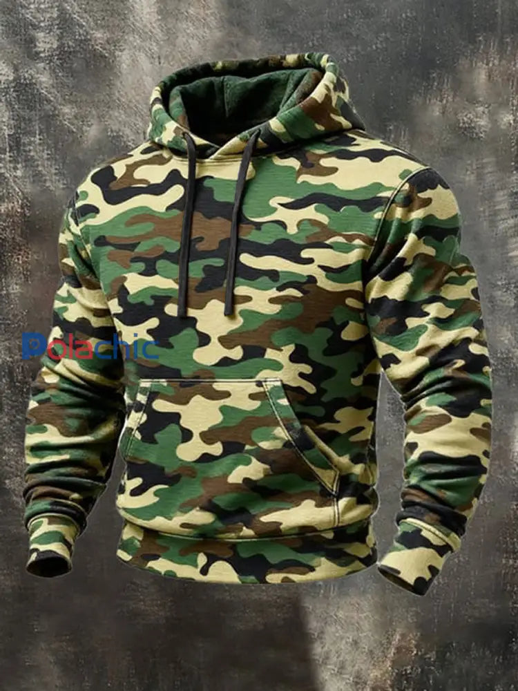 Hommes Camouflage Surdimensionné Goutte Épaule À Capuche Avec Poches Camouflage / S