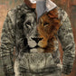 Hommes Casual Animal Skin Flora Patchwork Fourrure Zipper Collar Sweatshirt