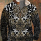 Hommes Casual Animal Skin Flora Patchwork Fourrure Zipper Collar Sweatshirt