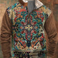 Hommes Casual Animal Skin Flora Patchwork Fourrure Zipper Collar Sweatshirt