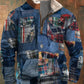 Hommes Casual Retro Denim Splice Couture Patchwork Fourrure Zipper Collar Sweatshirt