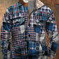 Hommes Casual Retro Denim Splice Couture Patchwork Fourrure Zipper Collar Sweatshirt