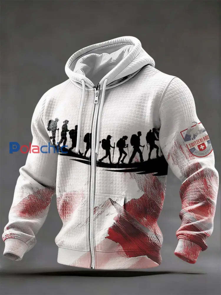 Hommes Élégant Hiker Silhouette Swiss Theme Zip Jacket Multicolore / S