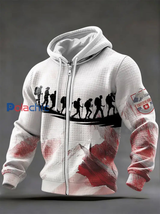 Hommes Élégant Hiker Silhouette Swiss Theme Zip Jacket Multicolore / S